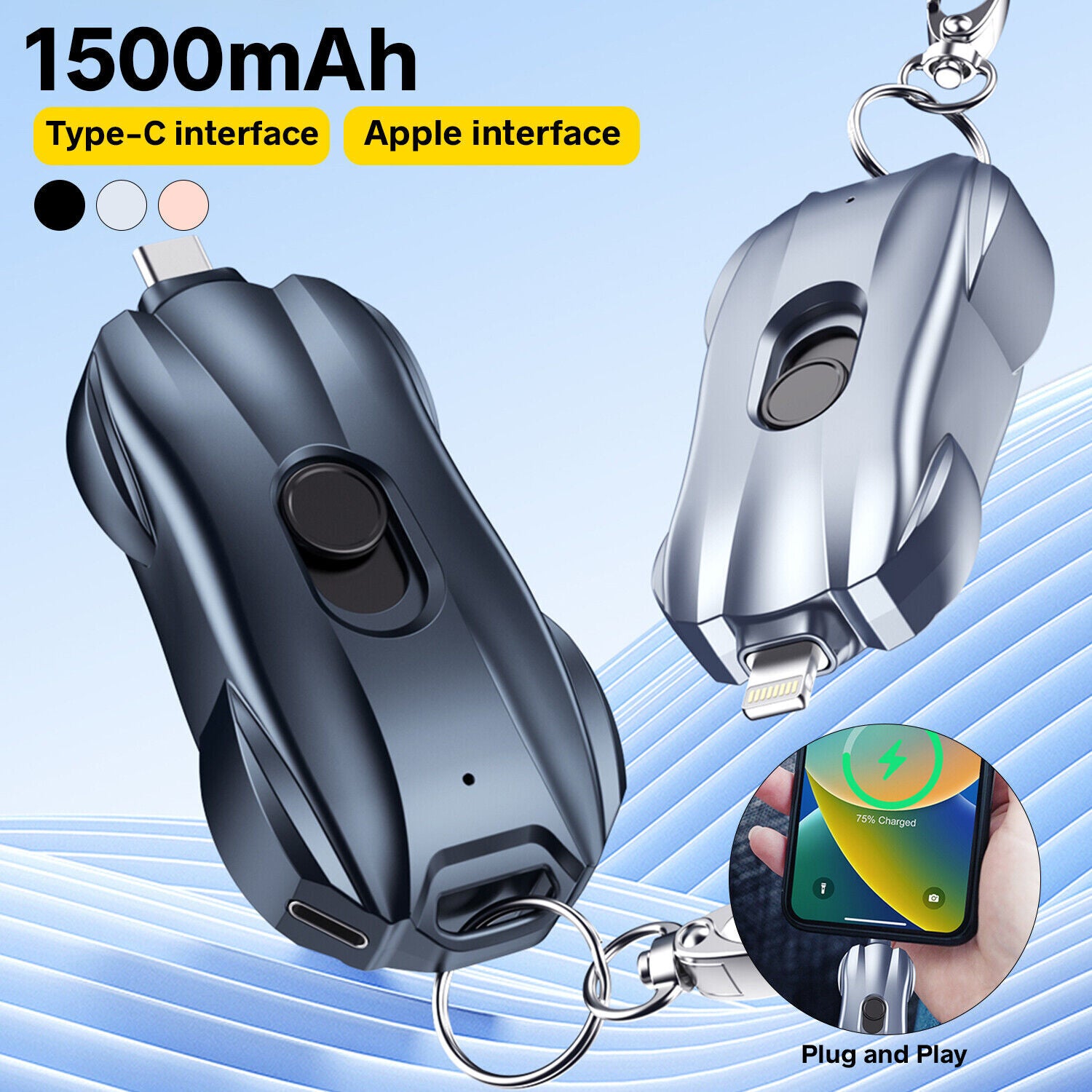 Keychain Portable Charger 1500Mah for Type-C Mini Power Emergency Power Bank