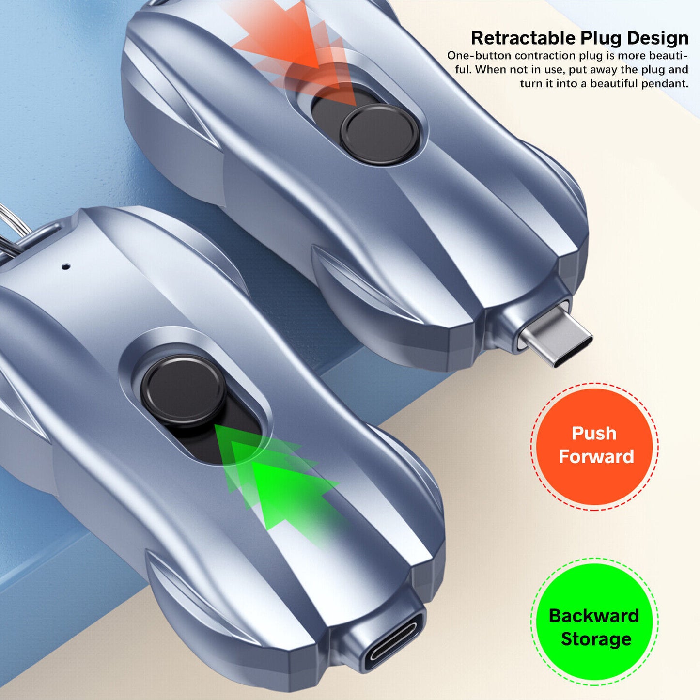 Keychain Portable Charger 1500Mah for Type-C Mini Power Emergency Power Bank