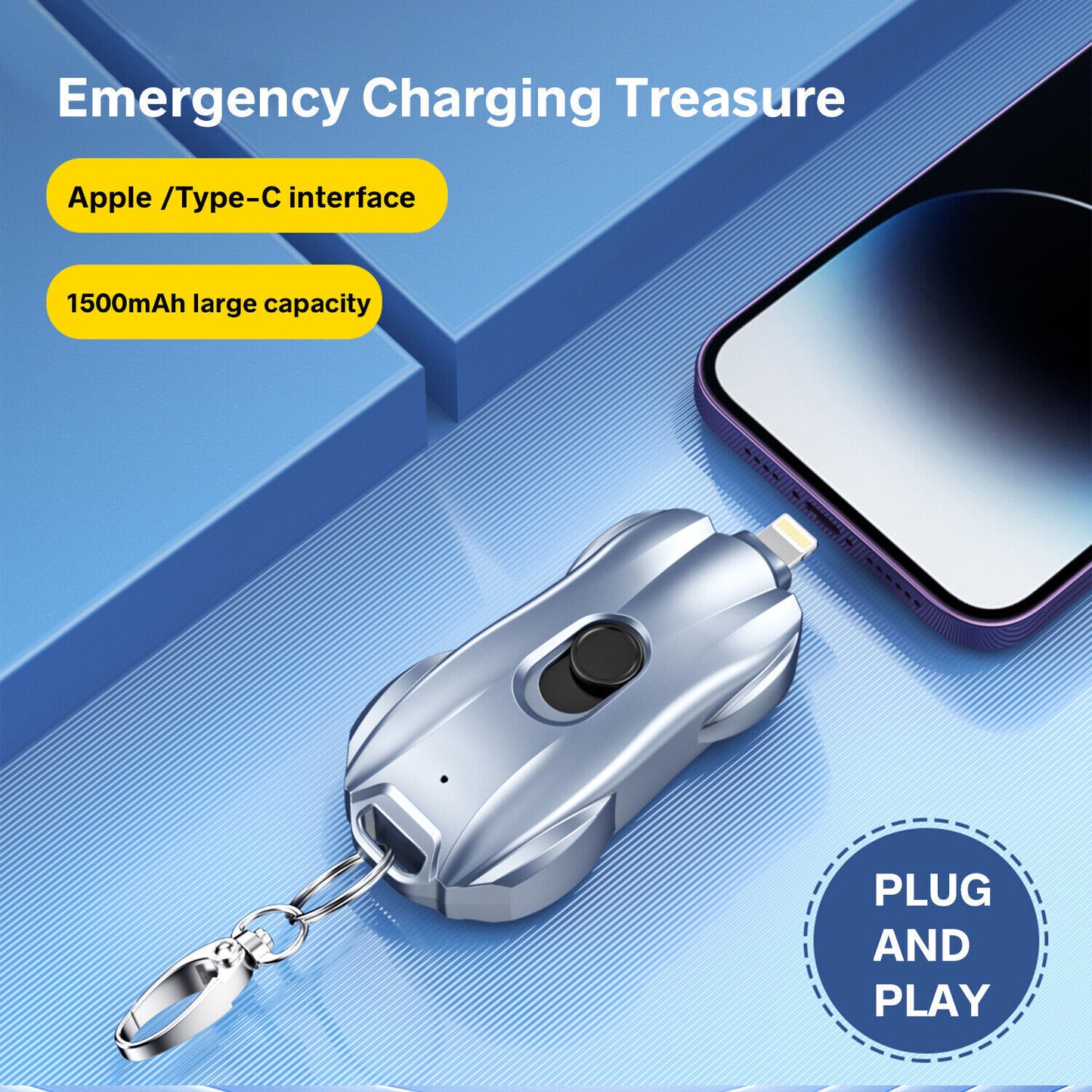 Keychain Portable Charger 1500Mah for Type-C Mini Power Emergency Power Bank