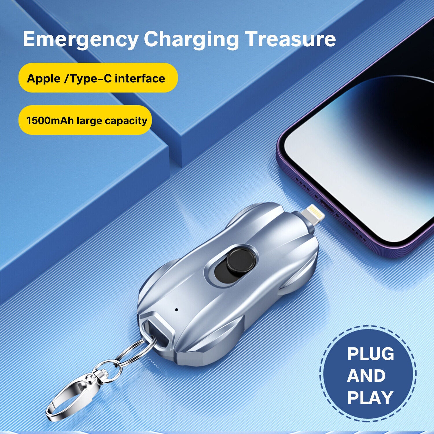 Keychain Portable Charger 1500Mah for Type-C Mini Power Emergency Power Bank