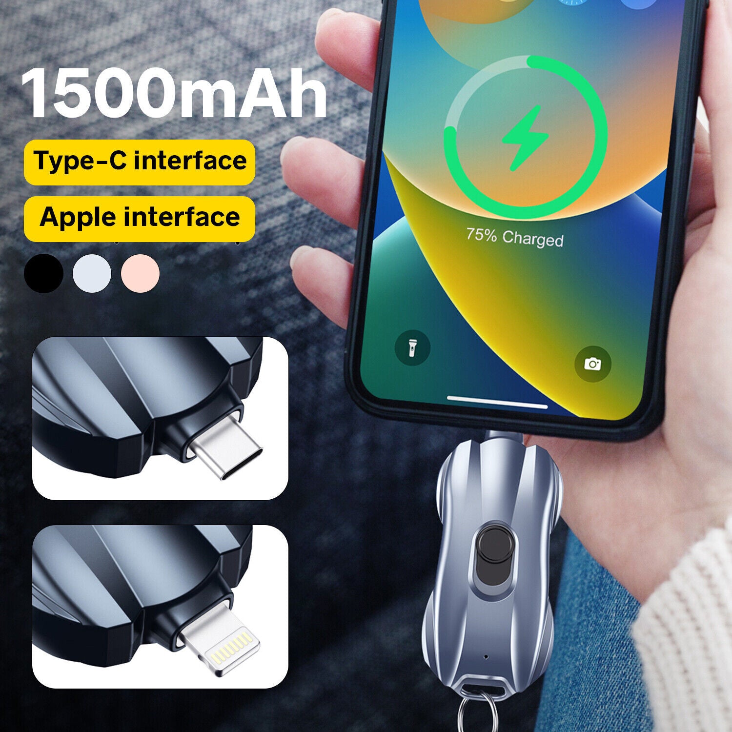 Keychain Portable Charger 1500Mah for Type-C Mini Power Emergency Power Bank